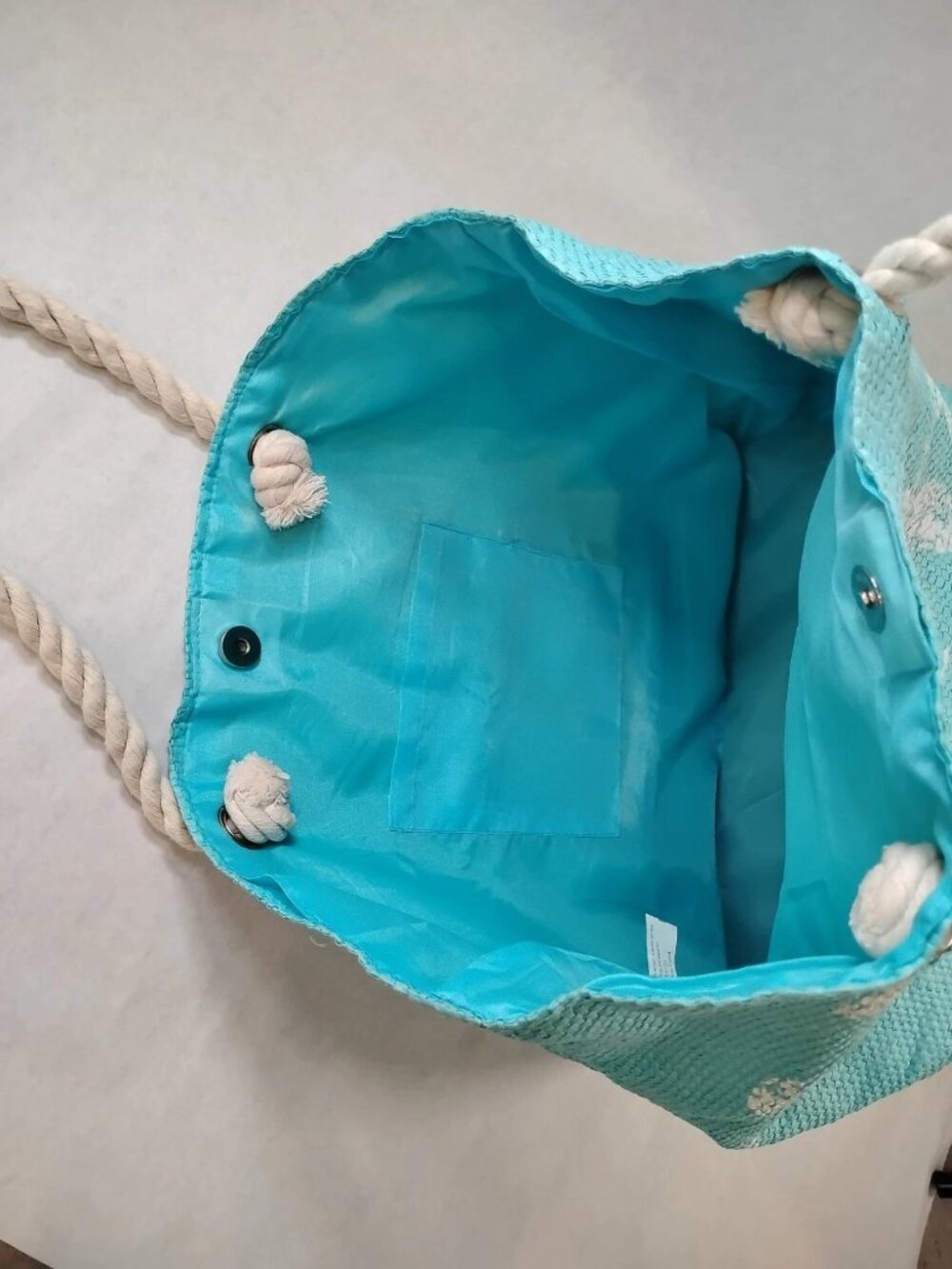 Aqua Blue Sea Turtle Tote Bag Large Beach Bag with Rope Handles Summer Vacation - Picture 8 of 13
